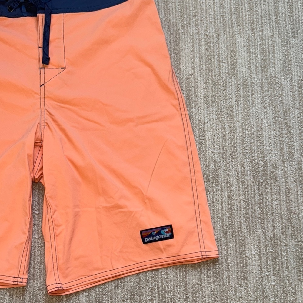 Patagonia Mens 31 Orange Patchwork Stretch Wavefarer Boardshorts Swim Surf Short - Picture 3 of 10